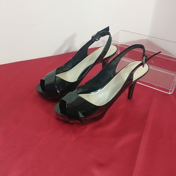 Franco Sarto Women's 7M Black Leather Ankle Strap Peep Toe Pumps Sandals. - Picture 10 of 10